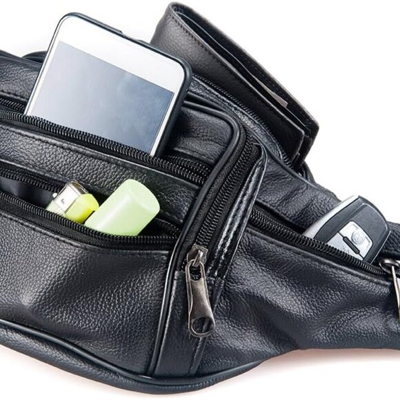 Leather Fanny Pack Travel Waist Bag 7 Pockets Waist Pack.Suitable for Outdoor Mo - Picture 5 of 9